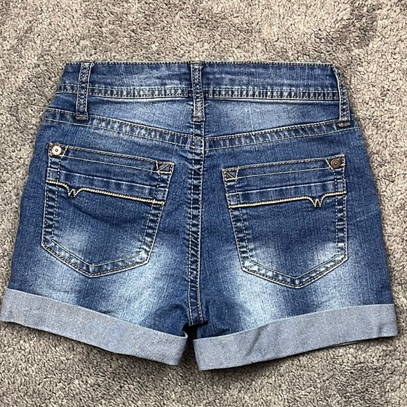 Wallflower Cuff Denim Blue Jean Shorts - Picture 5 of 7